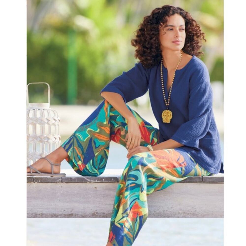 Soft Surroundings Aliso Point Tropical Linen Pants sz Large Petite